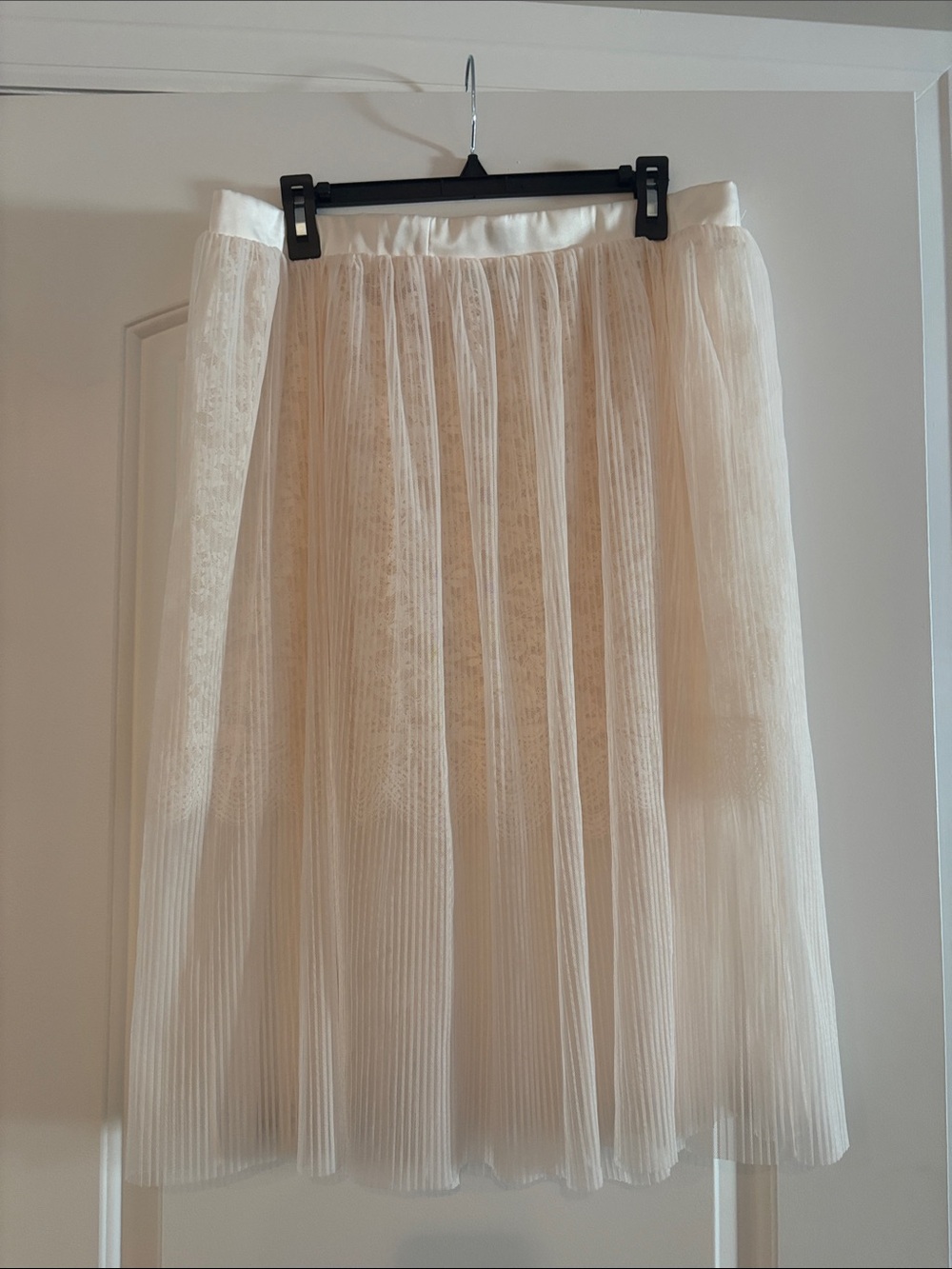 Victoria's Secret Cream Pleated Midi Skirt with Sheer Panels